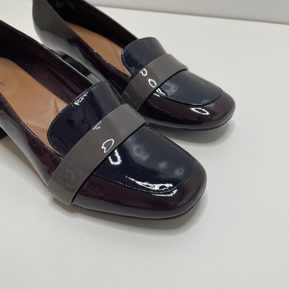 Clarks Colorblock Patent Leather Block Loafer Pump 9 Dark Academia Preppy Office - Picture 3 of 13